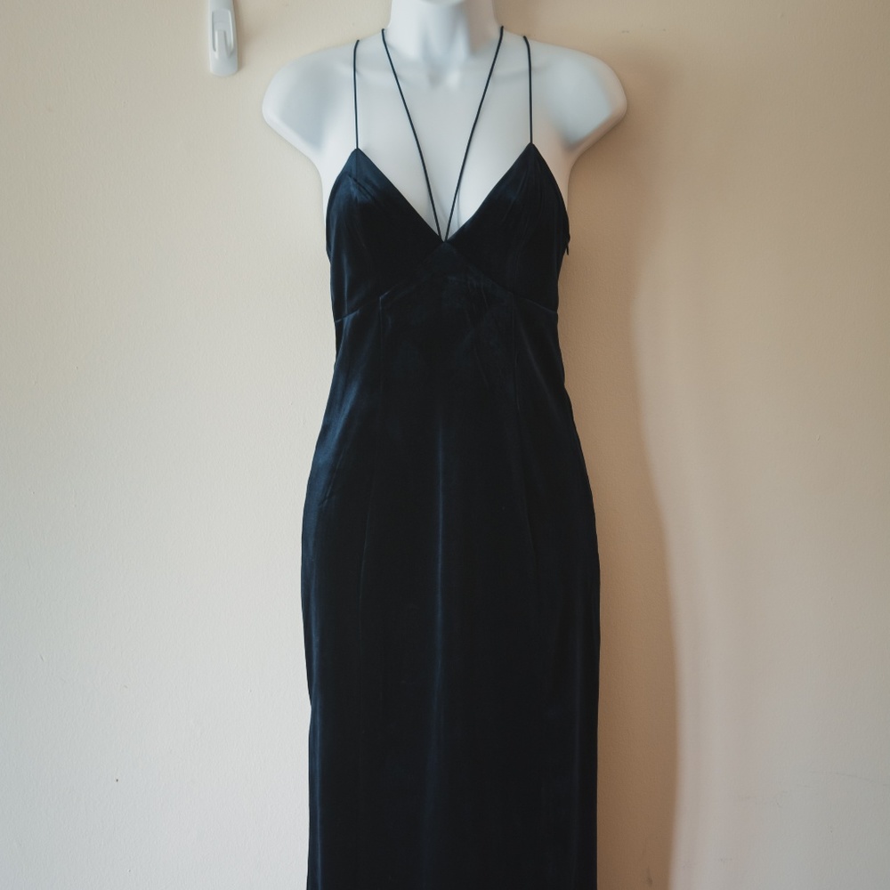 Strappy Navy Blue Velvet Dress Tobi, Size Large